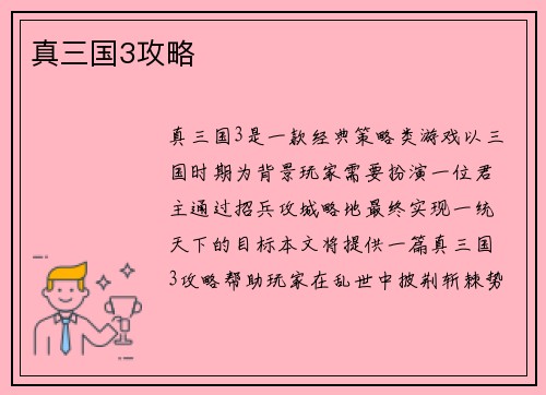 真三国3攻略